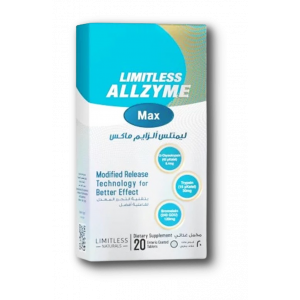 LIMITLESS ALLZYME MAX ( ALPHA CHYMOTRYPSIN 8.4 MG + TRYPSIN 30 MG + BROMELAIN 120 MG ) 20 ENTERIC-COATED TABLETS